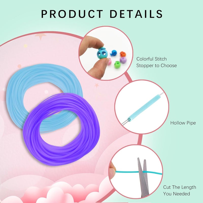 GeryVtee Cord Lock Kit Knitting Stitches Holder Barber Cord Stitch Markers Knit Stiches Keeper 12 Pcs Silicone Stitch Holders & 4 Rolls Round Barber Cords for Knitting Projects (Blue Style) - Image 3